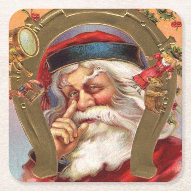 Santa Claus Knows Christmas Square Paper Coaster (Front)