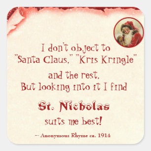 Santa Claus Kris Kringle St. Nicholas Rhyme 1914 Square Sticker
