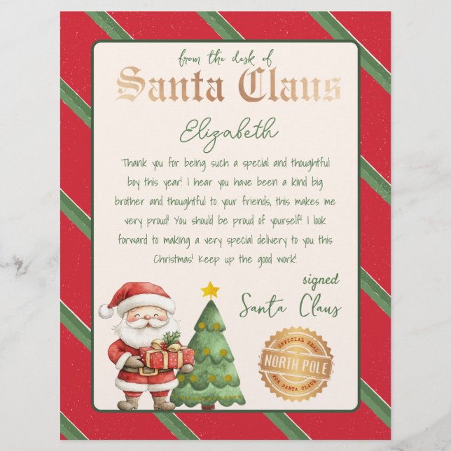 Santa Claus Letter Cute Reindeer Printable (Front)
