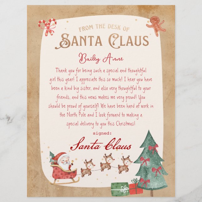 Santa Claus Letter from Santa Sled Printable (Front)