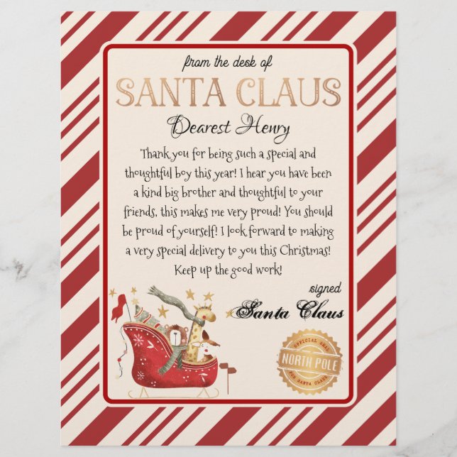 Santa Claus Letter Full Sled Printable (Front)