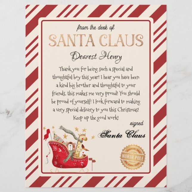 Santa Claus Letter Full Sled Printable (Front)