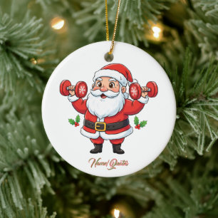 Santa Claus Lifting Dumbbells – Funny Christmas Ceramic Tree Decoration