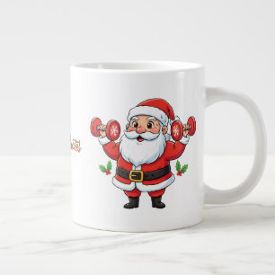 Santa Claus Lifting Dumbbells – Funny Christmas Large Coffee Mug