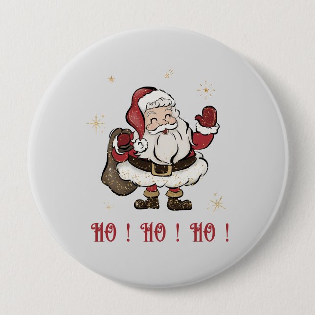 Santa Claus Light Grey Round Button (Front)