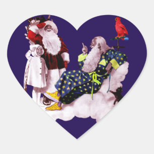 SANTA CLAUS,LITTLE ANGEL& MERLIN Christmas Heart Heart Sticker