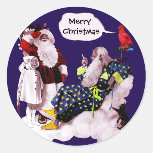 SANTA CLAUS,LITTLE ANGEL& MERLIN Christmas Party Classic Round Sticker