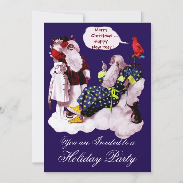 SANTA CLAUS, LITTLE ANGEL & MERLIN Christmas Party Invitation (Front)