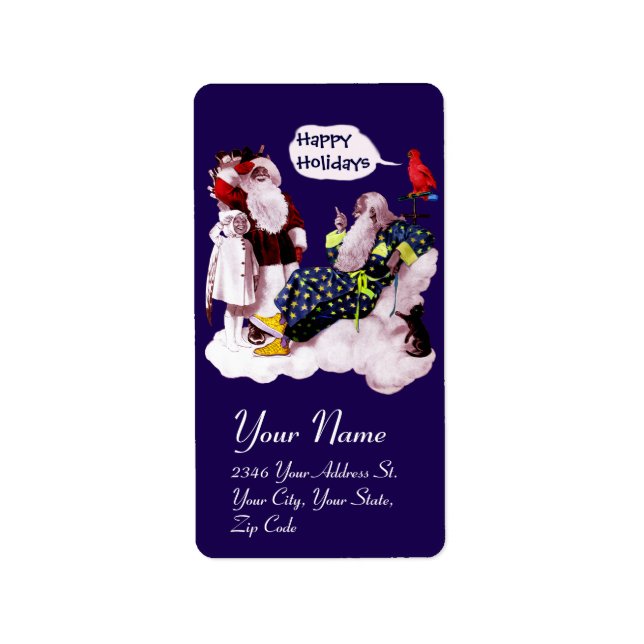 SANTA CLAUS,LITTLE ANGEL& MERLIN Christmas Party Label (Front)