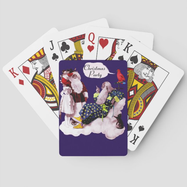 SANTA CLAUS ,LITTLE ANGEL & MERLIN Christmas Party Playing Cards (Back)