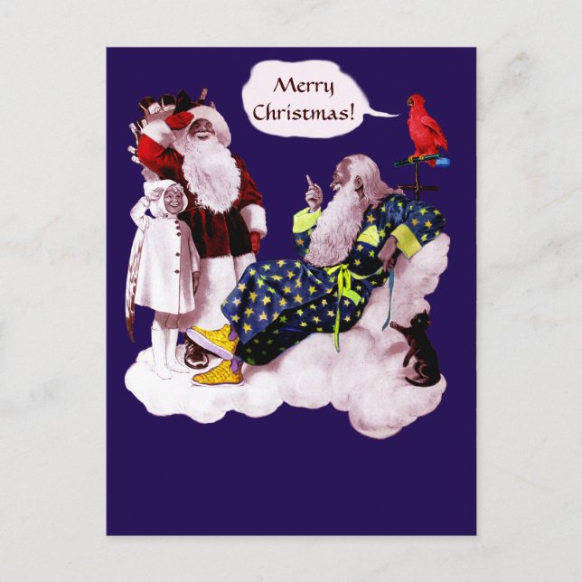 SANTA CLAUS ,LITTLE ANGEL & MERLIN Christmas Party Postcard (Front)