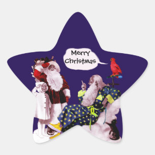 SANTA CLAUS,LITTLE ANGEL& MERLIN Christmas Star Star Sticker