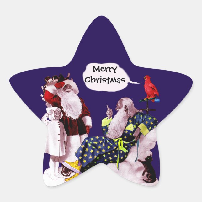 SANTA CLAUS,LITTLE ANGEL& MERLIN Christmas Star Star Sticker (Front)