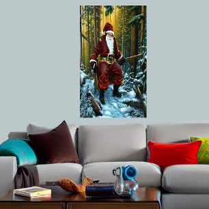 Santa Claus lost in the forest   AI Art Poster