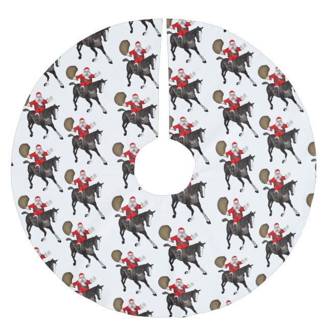 Santa Claus Loves Black Horses Brushed Polyester Tree Skirt (Front)