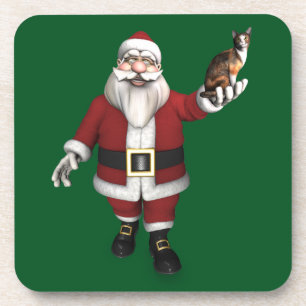 Santa Claus Loves Calico Cats Coaster