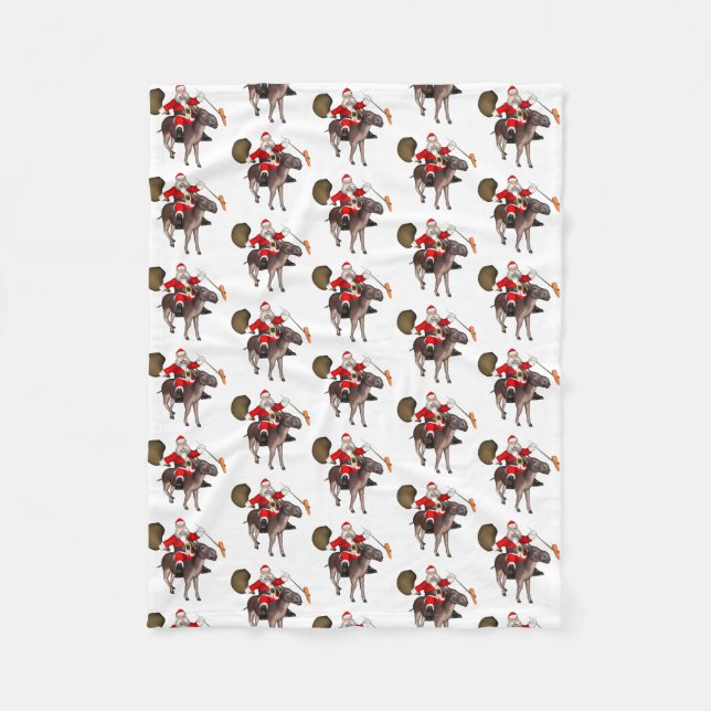 Santa Claus Loves Donkeys Fleece Blanket (Front)