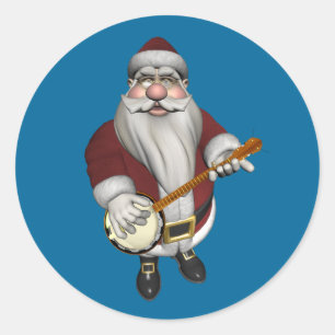 Santa Claus Loves His Banjo Classic Round Sticker