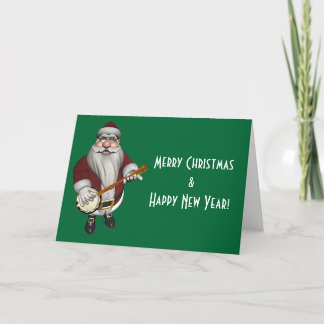 Santa Claus Loves His Banjo Holiday Card (Front)