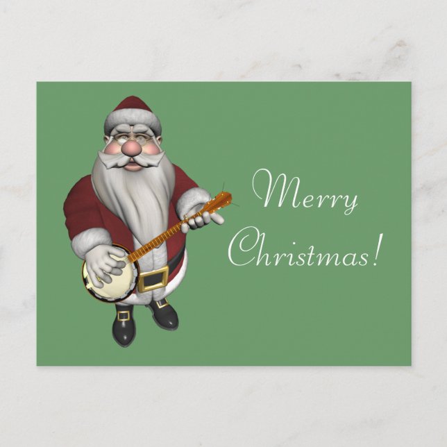Santa Claus Loves His Banjo Holiday Postcard (Front)