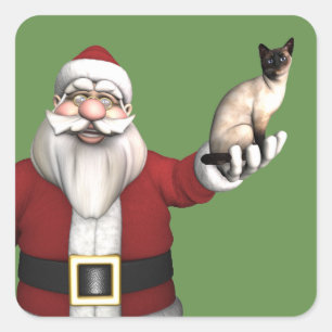 Santa Claus Loves His Siamese Cat Square Sticker