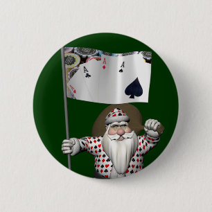 Santa Claus Loves Playing  Poker 6 Cm Round Badge