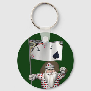 Santa Claus Loves Playing Poker Key Ring