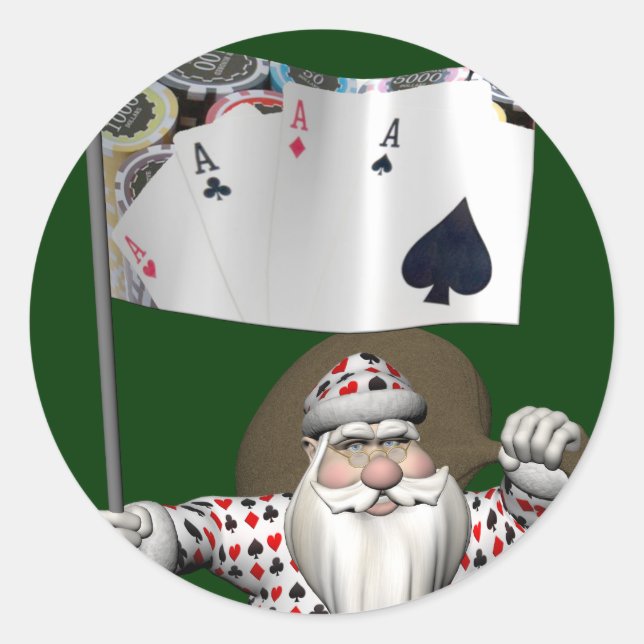 Santa Claus Loves Playing  Poker Sticker (Front)