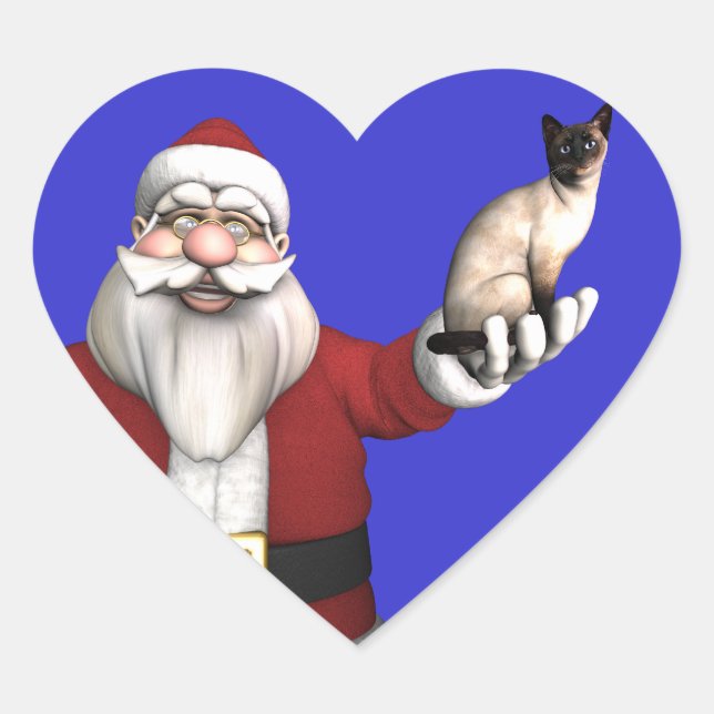 Santa Claus Loves Siamese Cats Heart Sticker (Front)