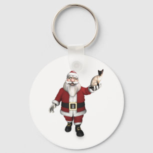 Santa Claus Loves Siamese Cats Key Ring
