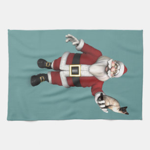 Santa Claus Loves Siamese Cats Tea Towel