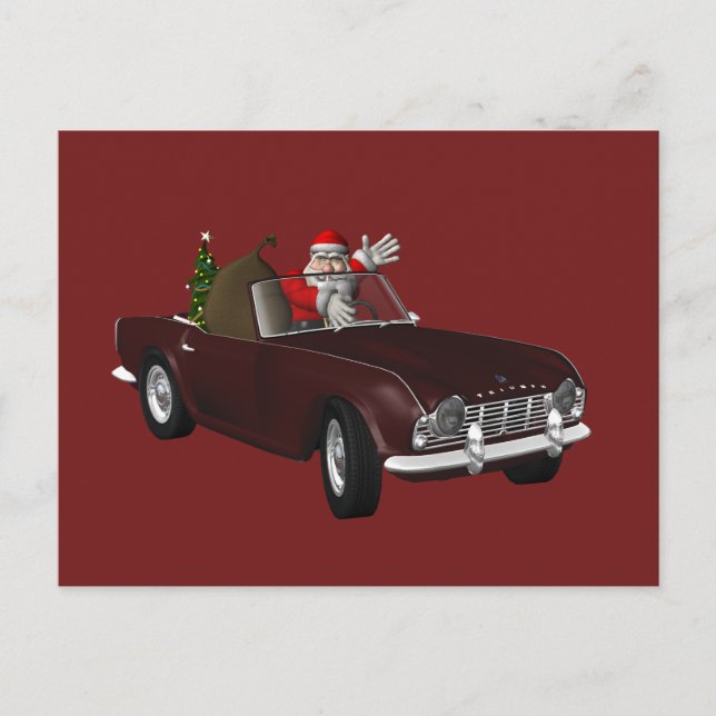 Santa Claus Loves Triumph TR4 Holiday Postcard (Front)