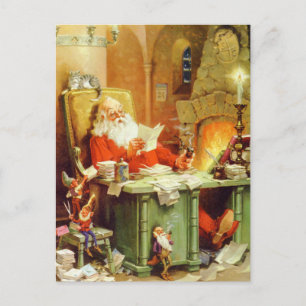 Santa Claus Making a List, Checking It Twice Holiday Postcard