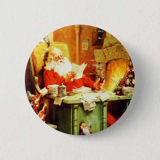 Santa Claus Making His List, Checking it Twice 6 Cm Round Badge (Front)