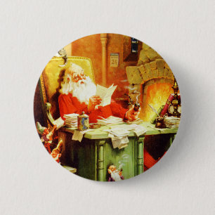Santa Claus Making His List, Checking it Twice 6 Cm Round Badge
