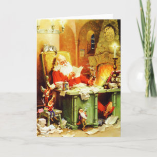Santa Claus Making His List, Checking it Twice Holiday Card