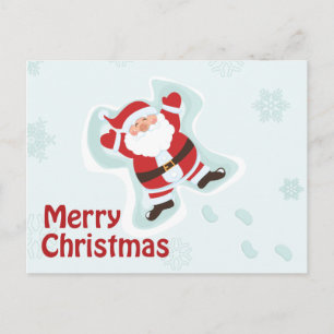 Santa Claus making snow angel chrismas postcard