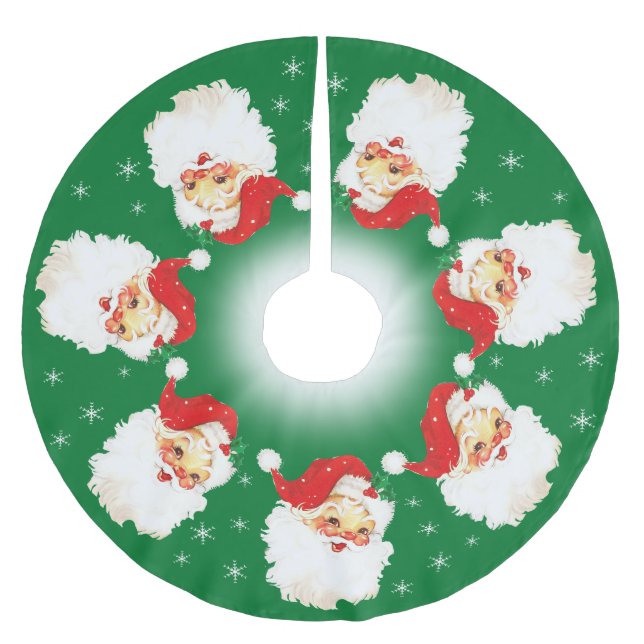 Santa Claus Mandala & Snowflakes on Green Brushed Polyester Tree Skirt (Front)