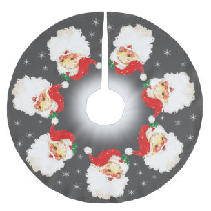 Santa Claus Mandala & Snowflakes on Grey Brushed Polyester Tree Skirt