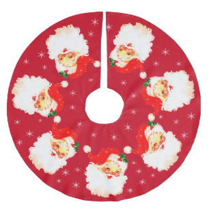 Santa Claus Mandala & Snowflakes on Red Brushed Polyester Tree Skirt