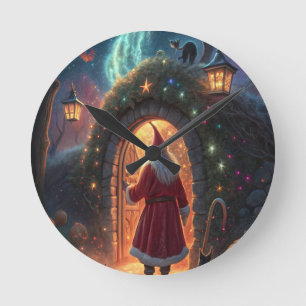 Santa Claus Meets the Halloween Spirits Round Clock