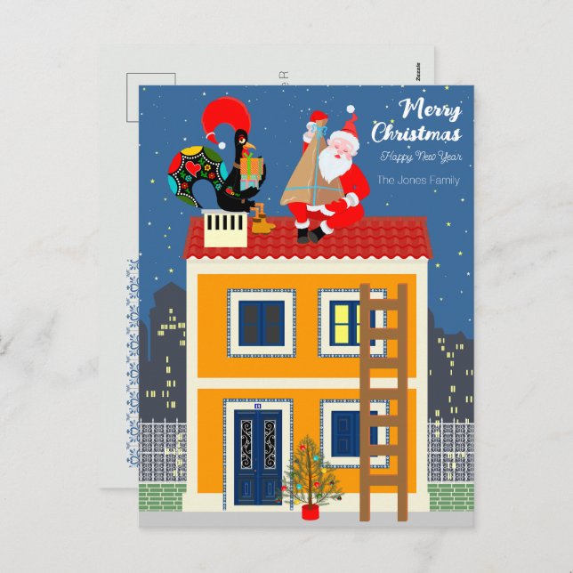 Santa Claus meets the Portuguese Rooster Holiday Postcard (Front/Back)