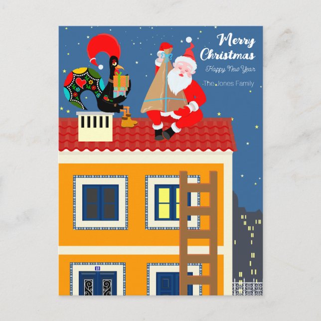 Santa Claus meets the Portuguese Rooster Postcard (Front)