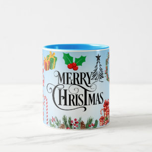 santa claus, merry chrismas Two-Tone coffee mug