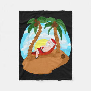 Santa Claus Merry Christmas Beaches Palm Tree Trip Fleece Blanket