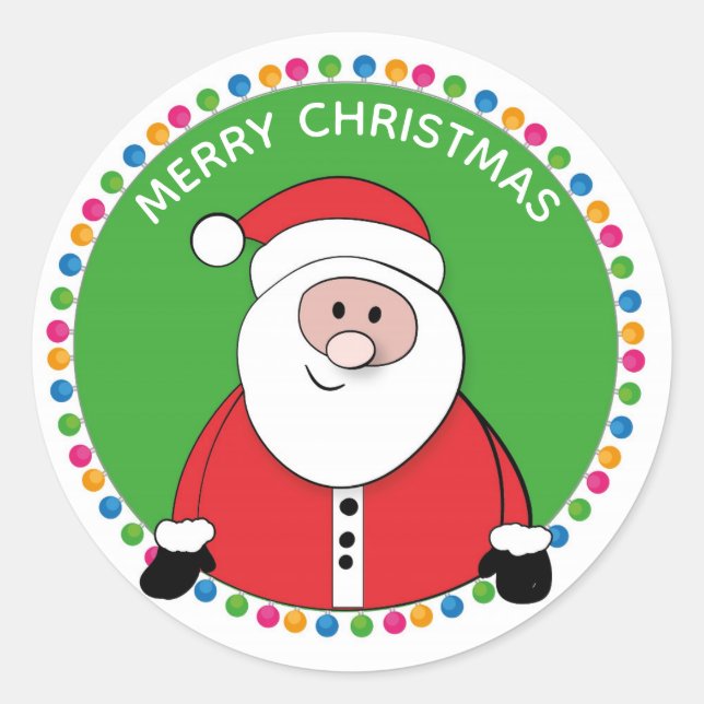 Santa Claus Merry Christmas Cute Classic Round Sticker (Front)