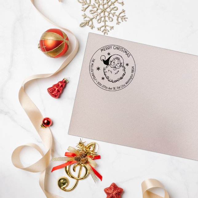 Santa Claus Merry Christmas, Family Return Address Rubber Stamp (Creator Uploaded)