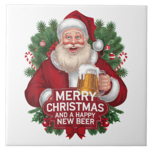 Santa Claus Merry Christmas Happy New Beer Tile
