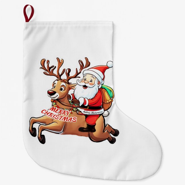Santa Claus Merry Christmas Large Christmas Stocking (Front)