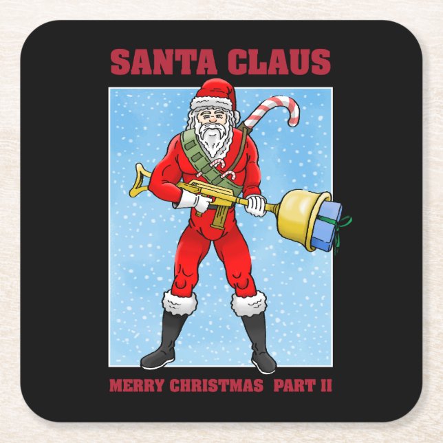 Santa Claus Merry Christmas Part 2 Square Paper Coaster (Front)